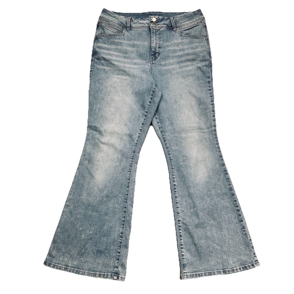 Maurices Everflex High Rise Flared Jeans 16 Short (34x29.5) Blue Stretch Womens